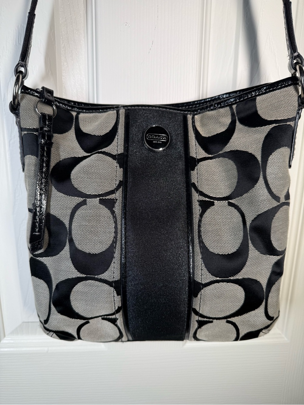 Coach Black and Gray Signature Canvas Crossbody Bag